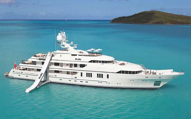 RoMa anchored with water slide and yacht toys
